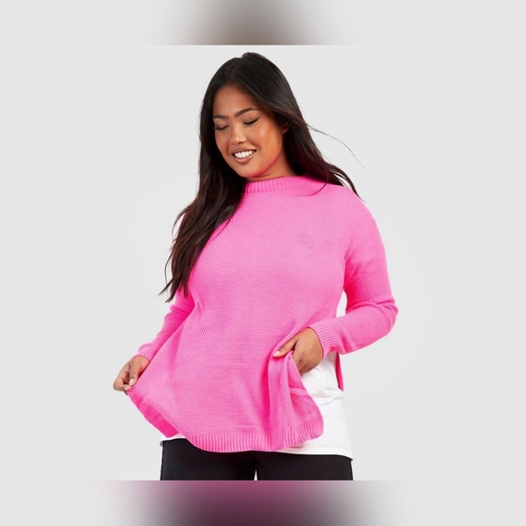 Boohoo Side Split Hot Pink Sweater, Plus Size 20 - Picture 3 of 7